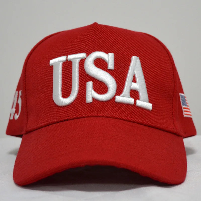 Unisex Outdoor President Trump 2024 Campaign Baseball Cap USA 45 American Flag 3D Embroidered Adjustable Snapback Trucker Hat